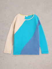 White Stuff Jana Abstract Jumper Bright Blue