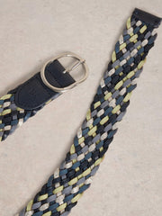 White Stuff Leather Weave Belt Blue MLT