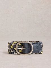 White Stuff Leather Weave Belt Blue MLT