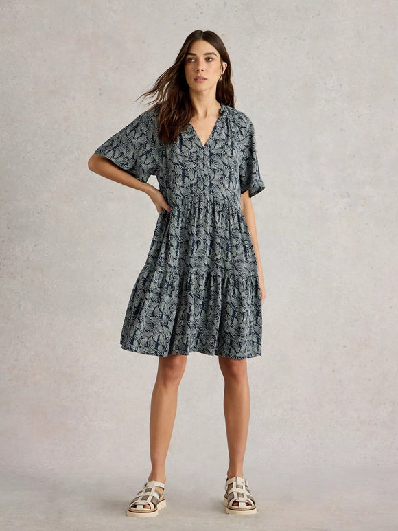 White Stuff Sophia Crinkle Dress Navy Print