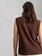 White Stuff Nova Linen Blend Tank Dark Brown