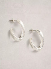 White Stuff Abstract Hoop Earrings Silver Tone Metallic
