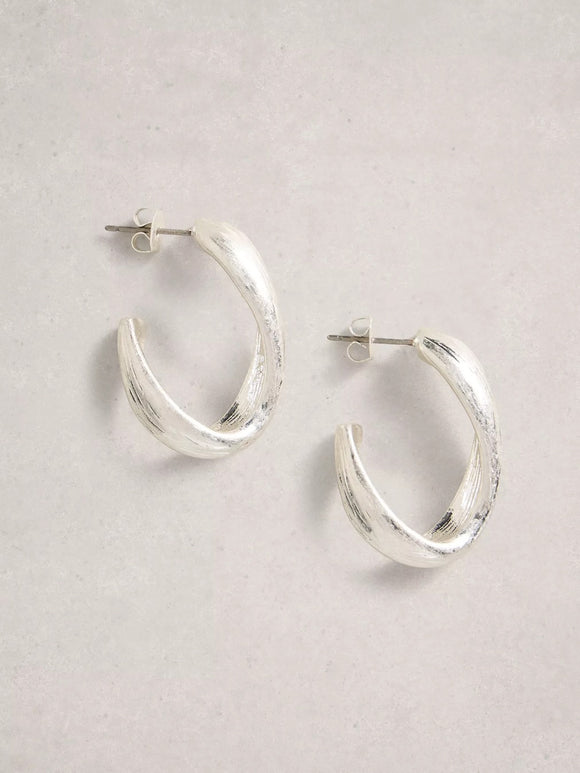 White Stuff Abstract Hoop Earrings Silver Tone Metallic