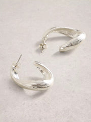 White Stuff Abstract Hoop Earrings Silver Tone Metallic