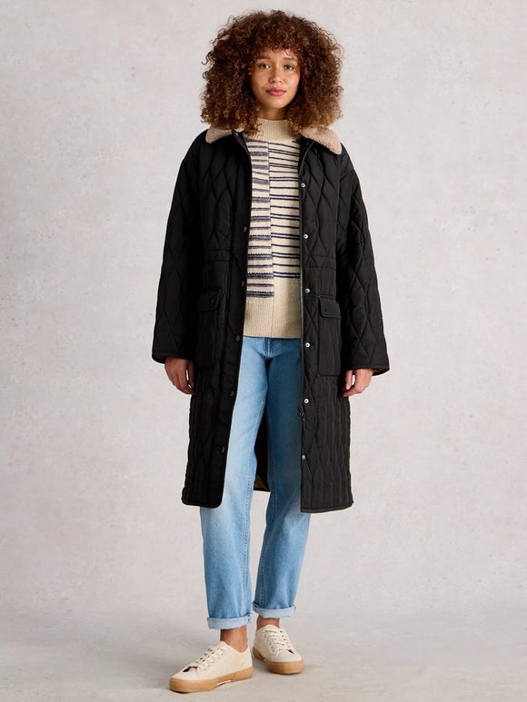 White Stuff Nolan Quilted Coat Pure Black