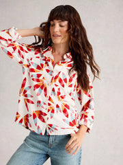 White Stuff Sophie Organic Cotton Shirt in Ivory with Red Multi Print