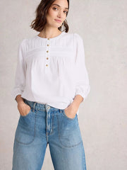 White Stuff Isla Half Button Top Brilliant White