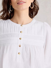 White Stuff Isla Half Button Top Brilliant White