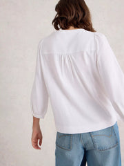 White Stuff Isla Half Button Top Brilliant White