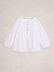 White Stuff Isla Half Button Top Brilliant White