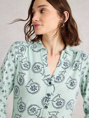 White Stuff Annie Jersey Shirt Green Print