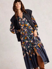 White Stuff Yuki Metallic Midi Dress Navy MLT