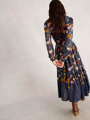 White Stuff Yuki Metallic Midi Dress Navy MLT