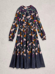 White Stuff Yuki Metallic Midi Dress Navy MLT