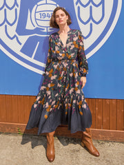 White Stuff Yuki Metallic Midi Dress Navy MLT