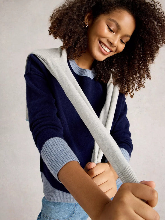 White Stuff Crew Cashmere Jumper Dark Navy