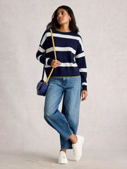 White Stufg Kitty Stripe Cashmere Jumper Navy Multi