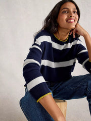 White Stufg Kitty Stripe Cashmere Jumper Navy Multi