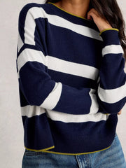 White Stufg Kitty Stripe Cashmere Jumper Navy Multi