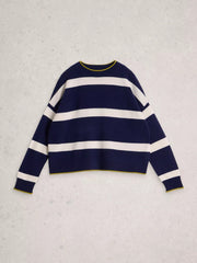 White Stufg Kitty Stripe Cashmere Jumper Navy Multi