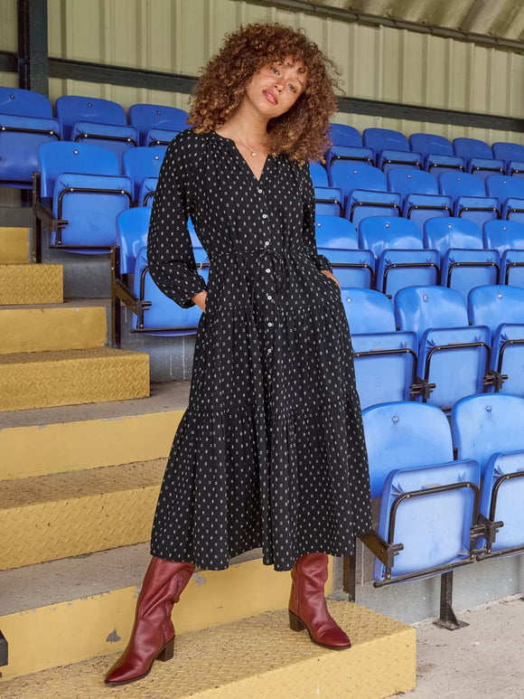 White Stuff Gina Midi Dress Black MLT