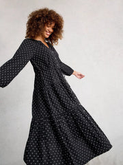 White Stuff Gina Midi Dress Black MLT