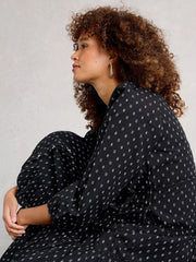 White Stuff Gina Midi Dress Black MLT