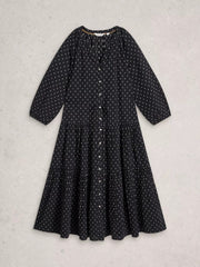 White Stuff Gina Midi Dress Black MLT