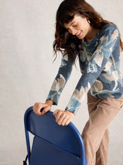 White Stuff Jodie Printed Foil Jumper Navy Print