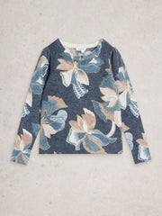 White Stuff Jodie Printed Foil Jumper Navy Print