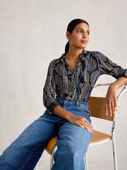 White Stuff Annie Jersey Shirt Black Print