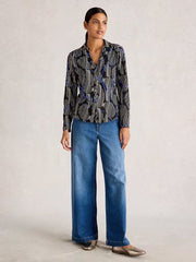 White Stuff Annie Jersey Shirt Black Print