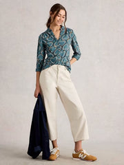 White Stuff Annie Jersey Shirt Blue Print