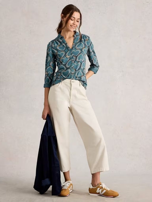 White Stuff Annie Jersey Shirt Blue Print