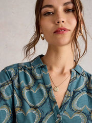 White Stuff Annie Jersey Shirt Blue Print