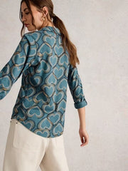 White Stuff Annie Jersey Shirt Blue Print