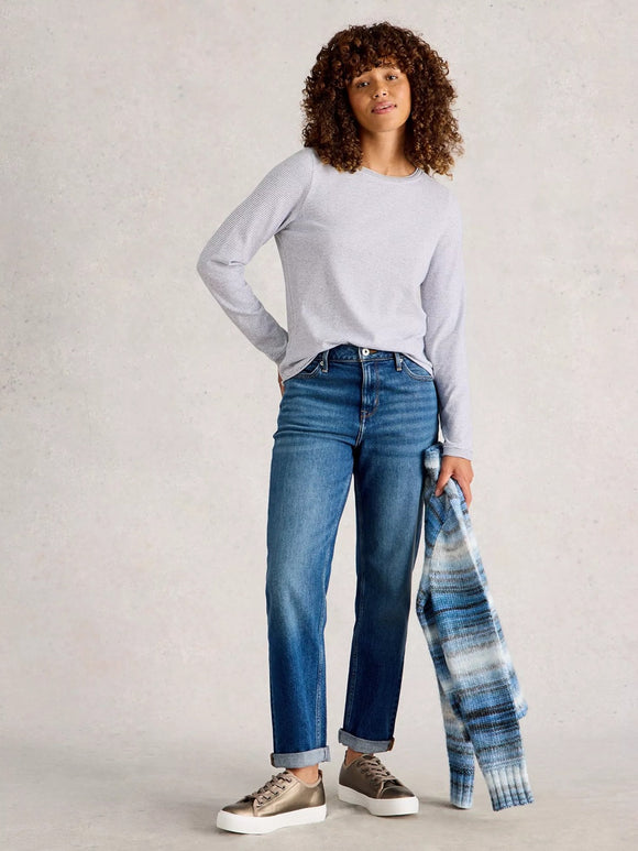 White Stuff Clara Long Sleeve Sparkle Tee Ivory MLT