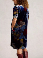 White Stuff June Velvet Dress Navy Multi