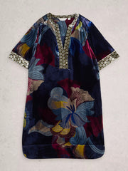 White Stuff June Velvet Dress Navy Multi