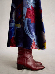 White Stuff Hope Bias Cut Velvet Skirt Navy Multi