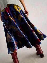 White Stuff Hope Bias Cut Velvet Skirt Navy Multi