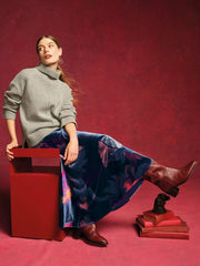 White Stuff Hope Bias Cut Velvet Skirt Navy Multi