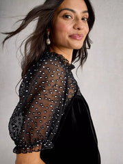 White Stuff Lexi Velvet Top Pure Black