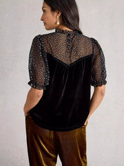 White Stuff Lexi Velvet Top Pure Black