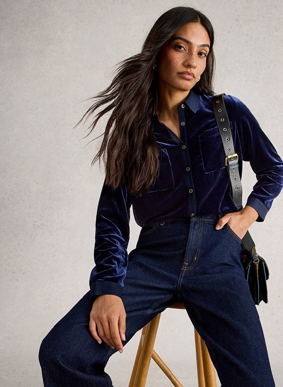 White Stuff Sophie Velvet Shirt Dark Navy