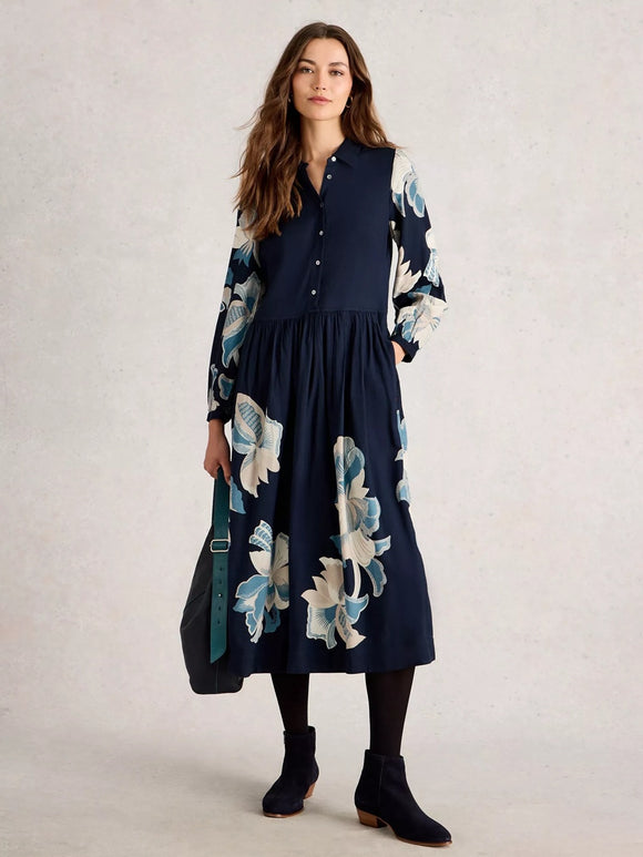 White Stuff Claire Shirt Dress Navy Print