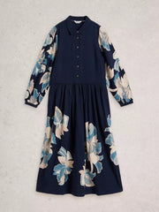 White Stuff Claire Shirt Dress Navy Print