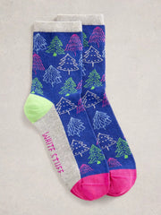 White Stuff Abstract Tree Socks In A Cracker Blue MLT