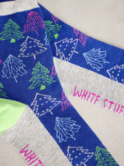 White Stuff Abstract Tree Socks In A Cracker Blue MLT