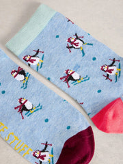 White Stuff Ski Penguin Socks Blue MLT